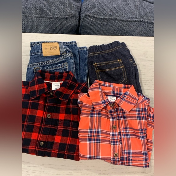 Carter's Other - Carter's Vibrant Plaid Button Down Shirts - Red and Orange / Jean & Sweat-pant